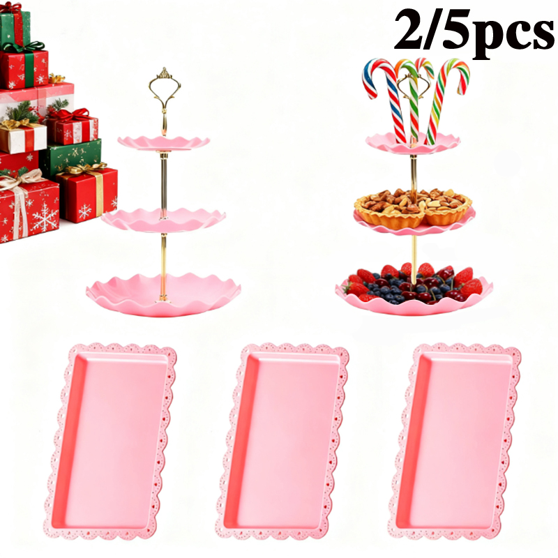 Display Risers Set - 2/5pcs Luxury Pink Cake Rack Dessert